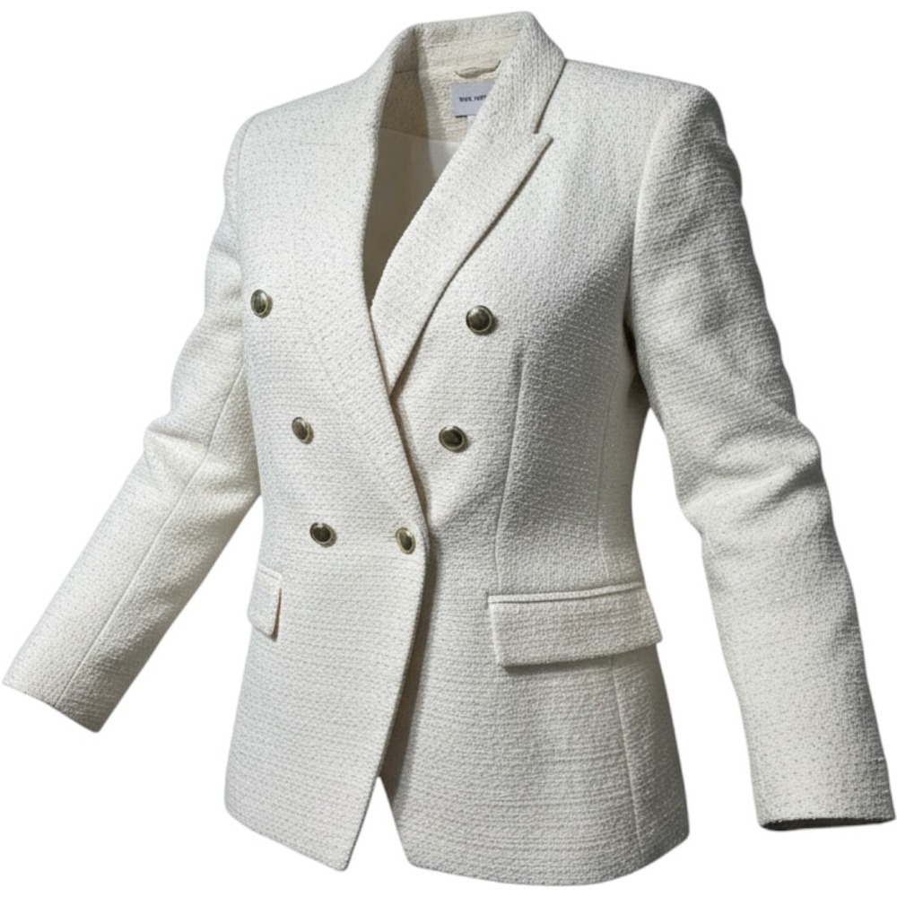 Nine West Blazer Women XXL White Double Breasted Boucle Old Money Professional